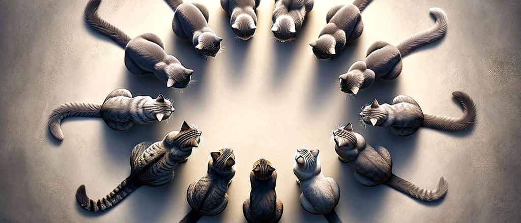 Gruppo di gatti in cerchio